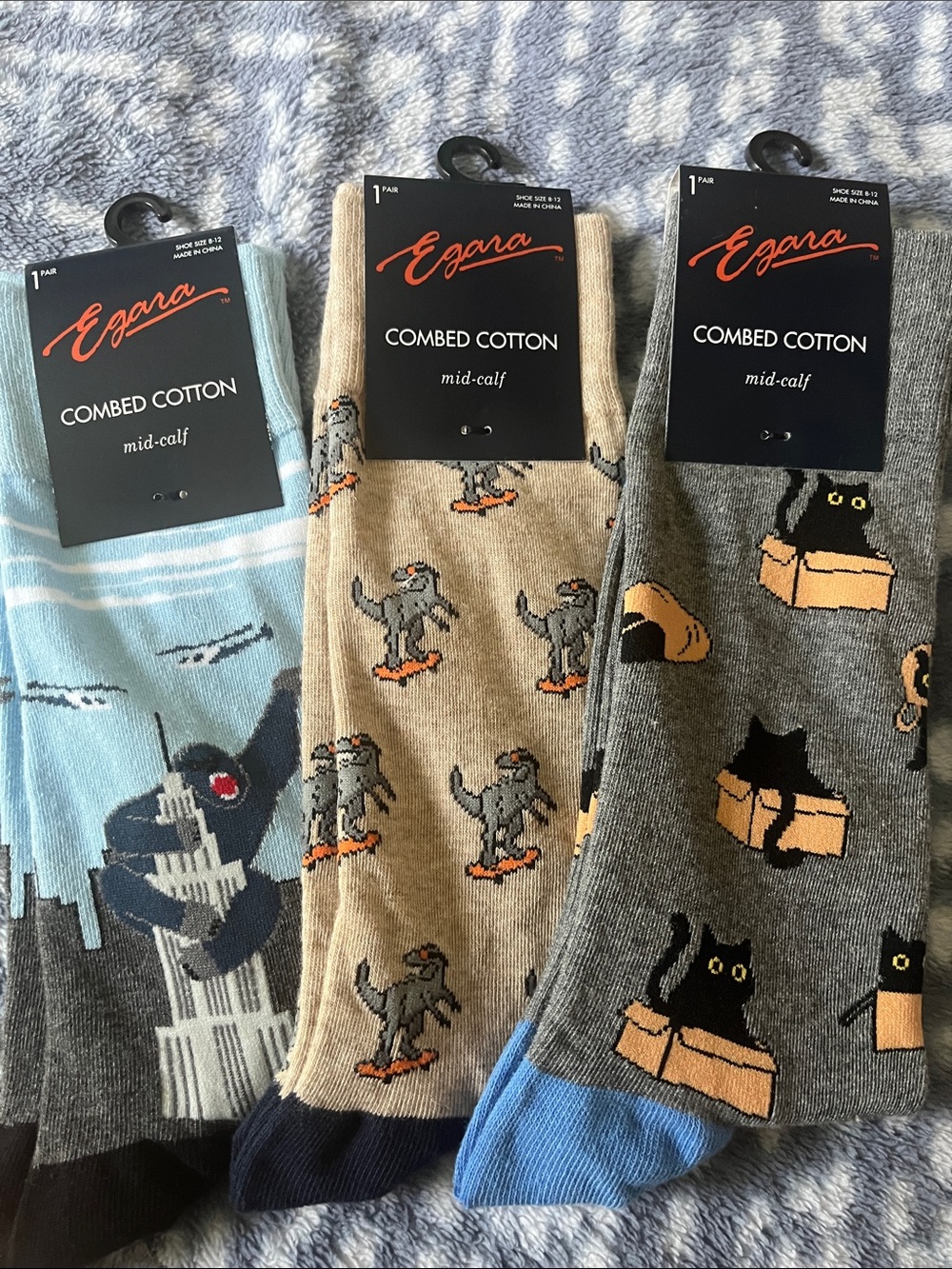 Egara Novelty Mid-Calf Socks - Blue, Tan, Gray